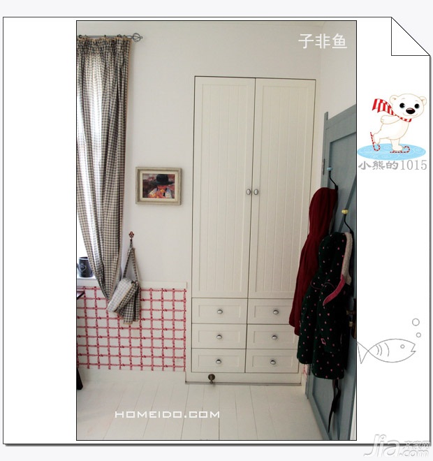 子非鱼,公寓装修,60平米装修,经济型装修,混搭风格,衣柜,卧室,装饰画