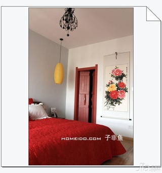 中式风格公寓红色经济型100平米卧室床效果图