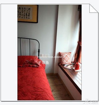 中式风格公寓红色经济型100平米卧室飘窗床图片