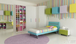 简约风格三居室小清新富裕型120平米儿童房卧室背景墙儿童床效果图