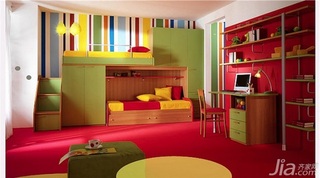 简约风格三居室富裕型120平米儿童房卧室背景墙儿童床效果图