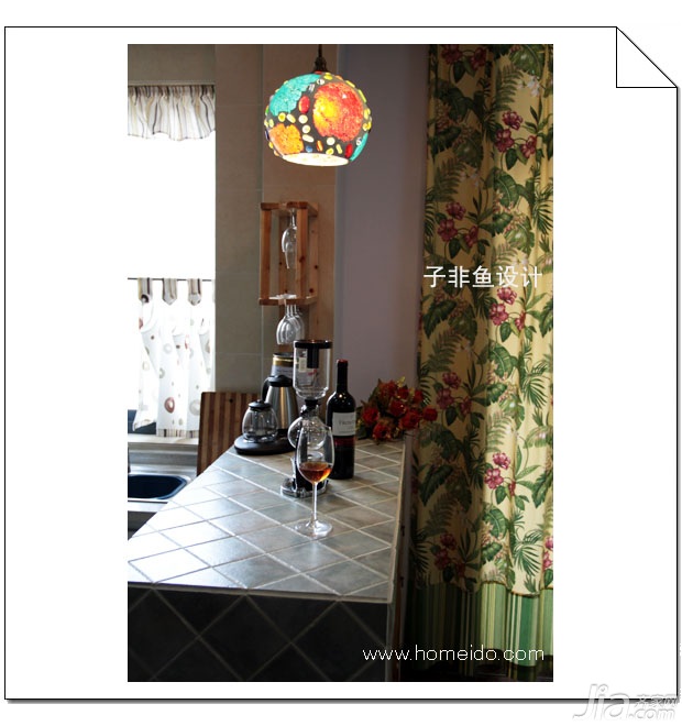 子非鱼,公寓装修,100平米装修,经济型装修,中式风格,吧台,灯具,窗帘