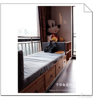 中式风格公寓实用经济型100平米卧室飘窗窗帘图片