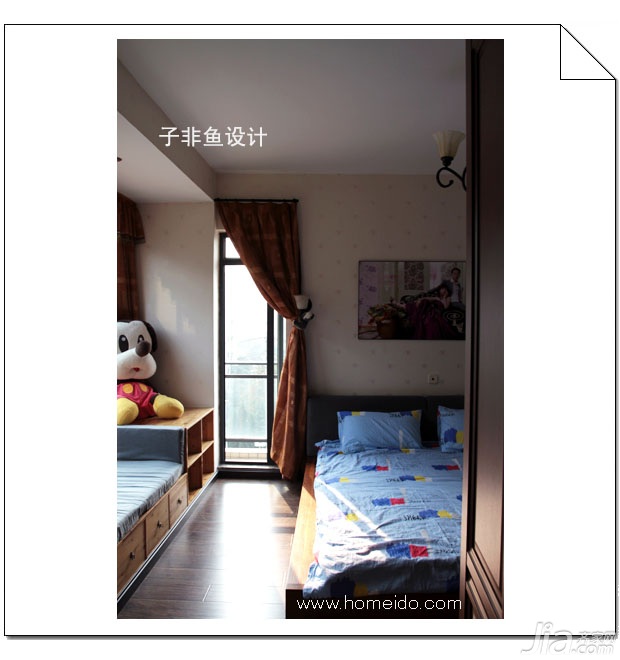 子非鱼,公寓装修,100平米装修,经济型装修,中式风格,卧室,床,飘窗,窗帘,装饰画