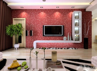 简约风格富裕型130平米客厅电视背景墙设计
