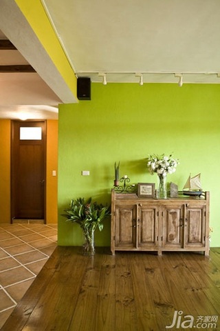美式乡村风格二居室绿色富裕型背景墙装修图片