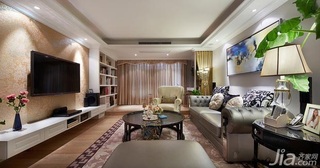 新古典风格三居室富裕型140平米以上客厅吊顶电视柜效果图