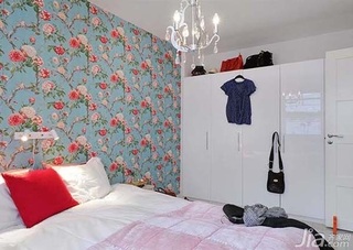 北欧风格二居室富裕型80平米卧室卧室背景墙衣柜设计图纸