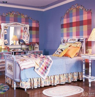 混搭风格儿童房卧室背景墙床图片