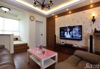 混搭风格一居室富裕型90平米客厅电视背景墙电视柜效果图