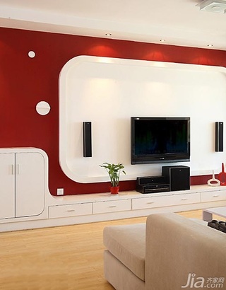 混搭风格三居室富裕型90平米客厅电视背景墙电视柜图片