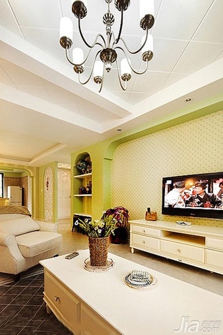 田园风格三居室富裕型120平米客厅电视背景墙电视柜图片