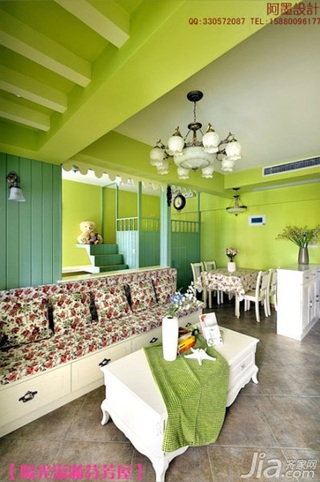 田园风格二居室绿色10-15万80平米客厅沙发图片
