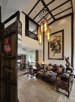 中式风格别墅豪华型客厅吊顶灯具效果图