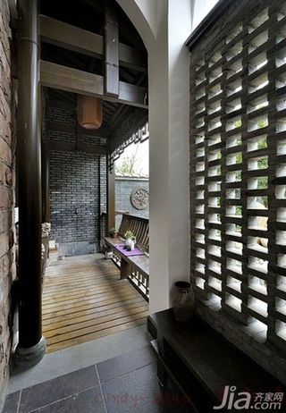 中式风格别墅豪华型走廊装修图片