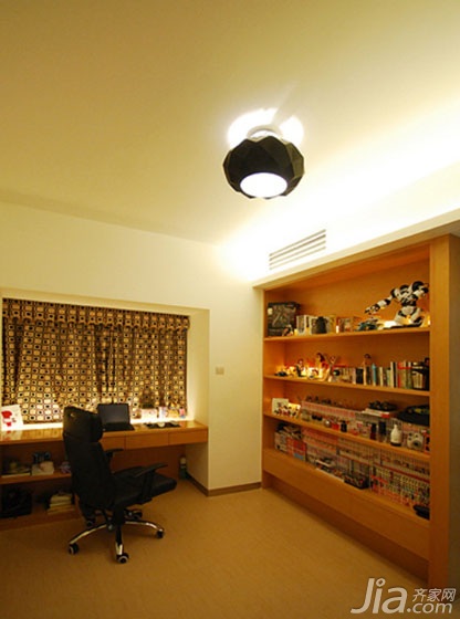 二居室装修,80平米装修,富裕型装修,简约风格,书房,书桌,书架,现代简约风格