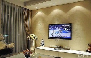 混搭风格二居室富裕型100平米客厅电视背景墙电视柜图片