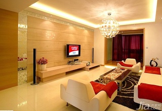 简约风格二居室富裕型110平米客厅电视背景墙茶几效果图