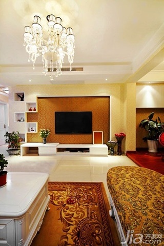 新古典风格三居室富裕型110平米客厅电视背景墙电视柜效果图