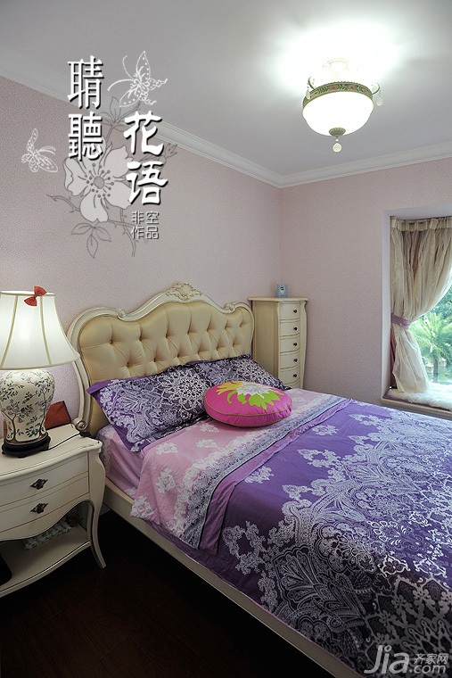三居室装修,富裕型装修,欧式风格,卧室,床,床头柜,灯具,飘窗