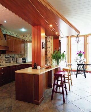 中式风格三居室温馨原木色20万以上140平米以上厨房飘窗橱柜定制