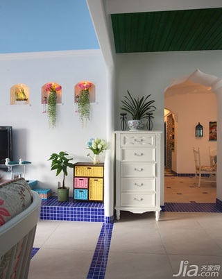 地中海风格一居室简洁白色经济型客厅客厅过道玄关柜图片