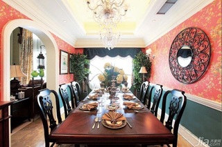 美式乡村风格别墅舒适白色富裕型餐厅餐厅背景墙餐桌图片