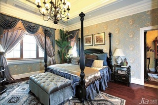 美式乡村风格别墅温馨白色富裕型厨房卧室背景墙床效果图
