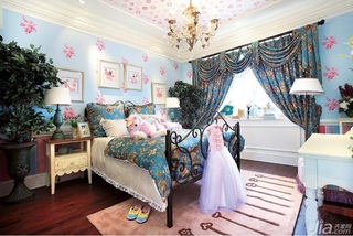 美式乡村风格别墅温馨白色富裕型卧室床效果图