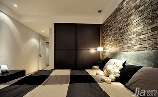 简约风格二居室时尚格子富裕型100平米卧室床图片