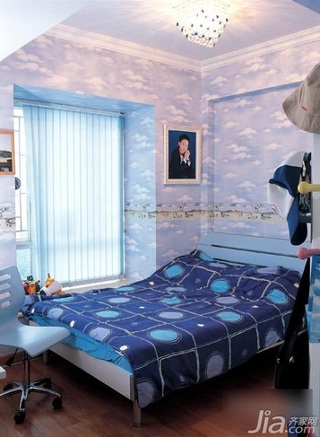 三居室蓝色3万-5万90平米儿童房床图片