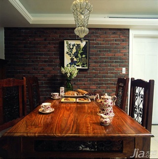 美式乡村风格二居室古典原木色90平米餐厅餐桌效果图