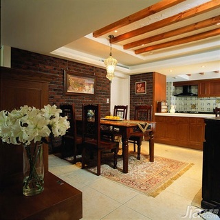 美式乡村风格二居室90平米厨房吊顶餐桌图片