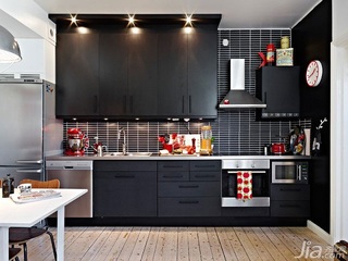 北欧风格二居室时尚黑色60平米厨房橱柜安装图