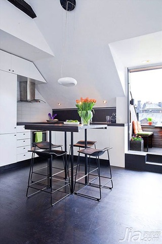 北欧风格一居室白色50平米厨房餐桌图片
