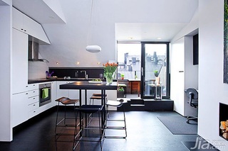 北欧风格一居室黑白50平米厨房餐桌图片