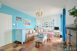 地中海风格二居室蓝色80平米客厅沙发图片