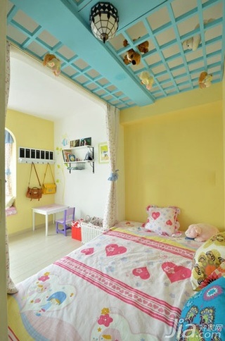 地中海风格二居室黄色80平米吊顶床图片