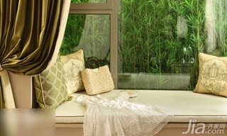 田园风格二居室绿色经济型飘窗窗帘图片