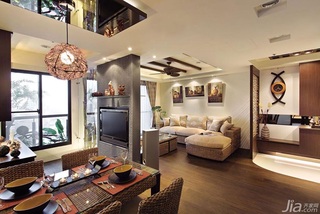 东南亚风格公寓原木色110平米客厅隔断餐桌图片