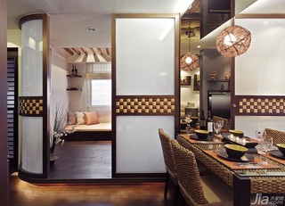 东南亚风格公寓时尚原木色110平米餐厅隔断餐桌图片