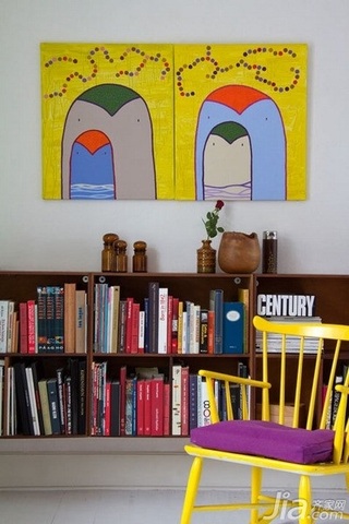 混搭风格公寓黄色经济型书房书架效果图