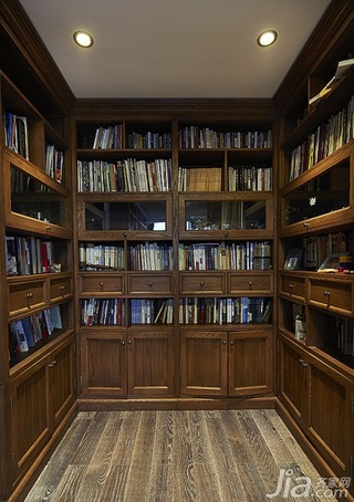 美式乡村风格跃层咖啡色豪华型140平米以上书房书架效果图