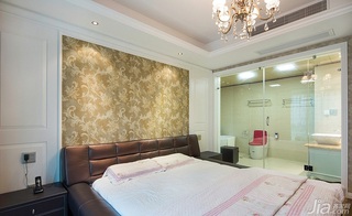 美式风格三居室富裕型卧室卧室背景墙床图片