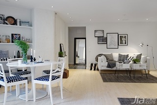 北欧风格小户型简洁白色50平米客厅餐桌效果图