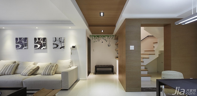 跃层装修,20万以上装修,简约风格,玄关,沙发,装饰画