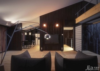 日式风格复式时尚经济型客厅电视背景墙沙发效果图
