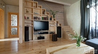 简约风格复式原木色经济型客厅电视背景墙茶几图片