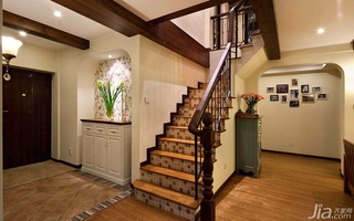 美式乡村风格复式富裕型玄关楼梯婚房设计图纸