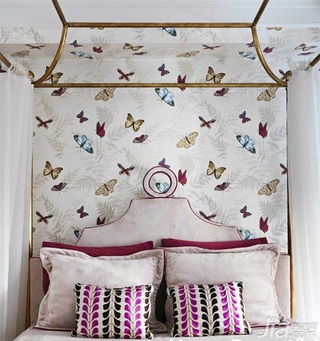 混搭风格二居室浪漫卧室卧室背景墙床图片